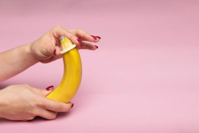 Banana with a condom on