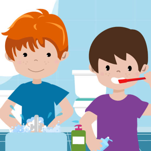 Tom and Jake brushing teeth