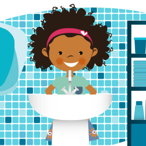 Yasmine, age 6, in bathroom