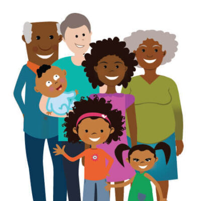 Yasmine, age 6, with family