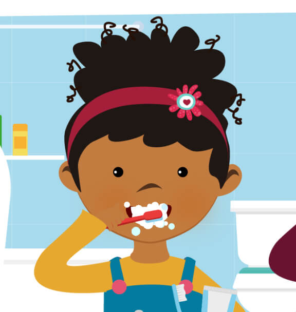 Yasmine, age 8, brushing teeth