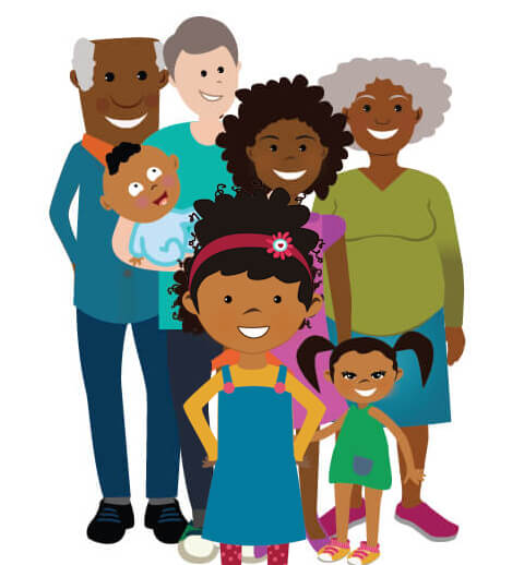 Yasmine, age 8, with family