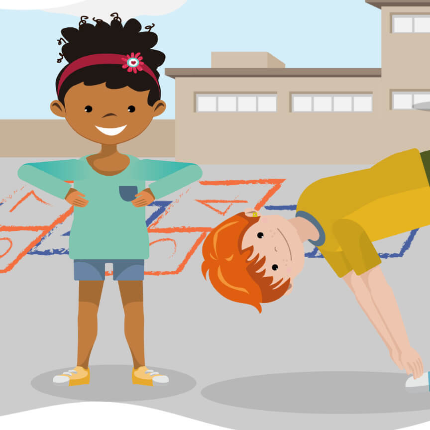 Yasmine and Tom, Age 8, Being active.
