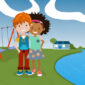 Yasmine and Tom age 6 by playground and river